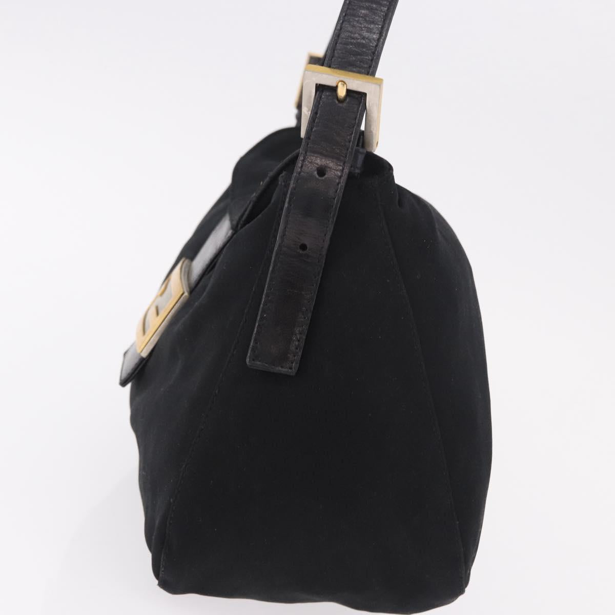 FENDI Mamma Baguette Shoulder Bag Cotton Black Gold Auth 191671