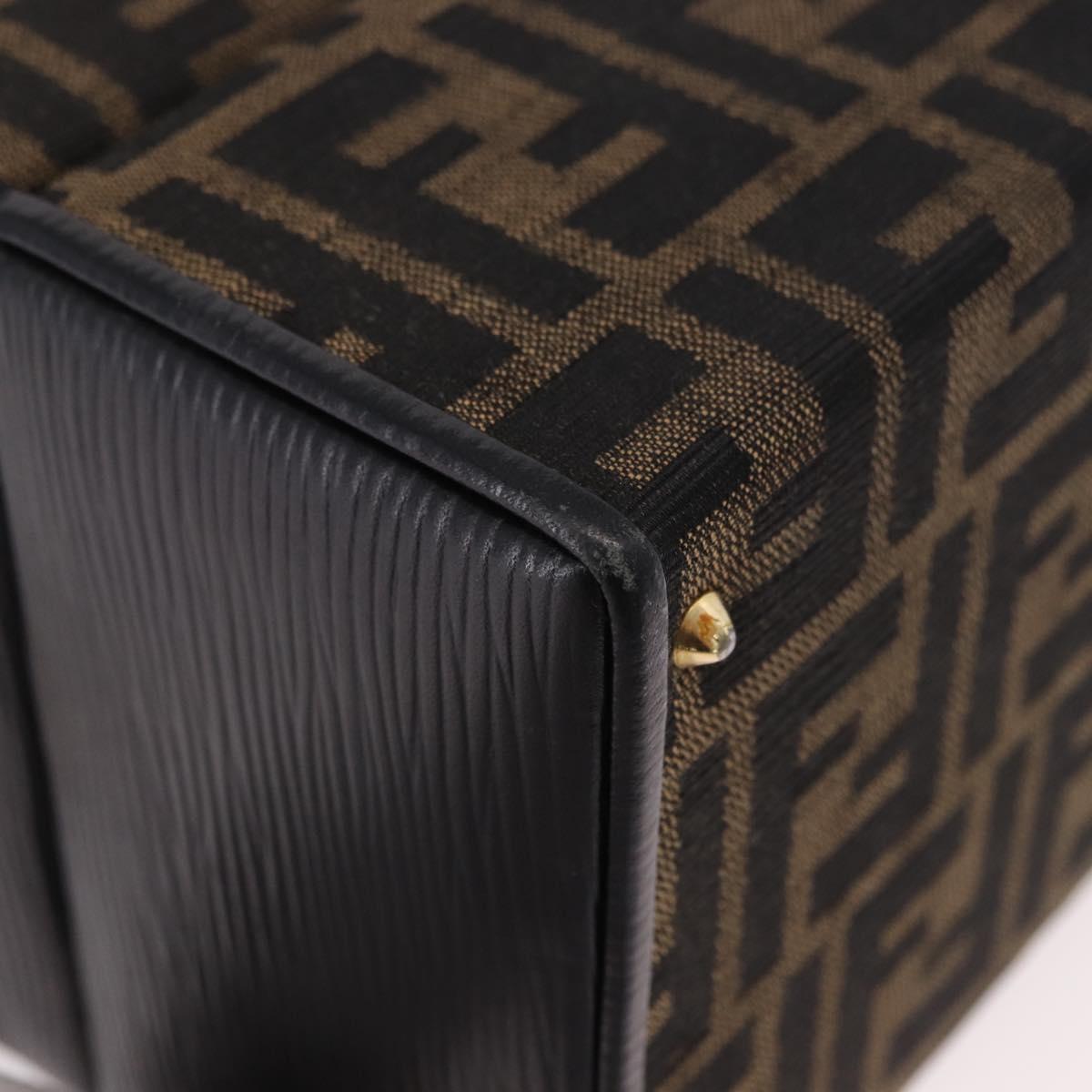 FENDI Zucca Canvas Vanity Hand Bag 2way Brown Gold Auth 191672