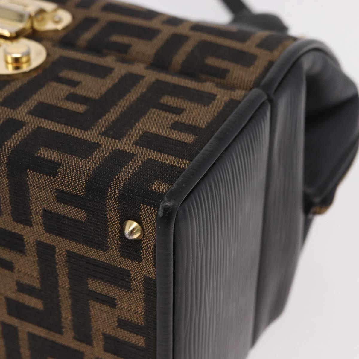 FENDI Zucca Canvas Vanity Hand Bag 2way Brown Gold Auth 191672