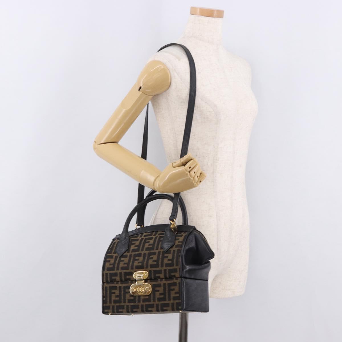 FENDI Zucca Canvas Vanity Hand Bag 2way Brown Gold Auth 191672