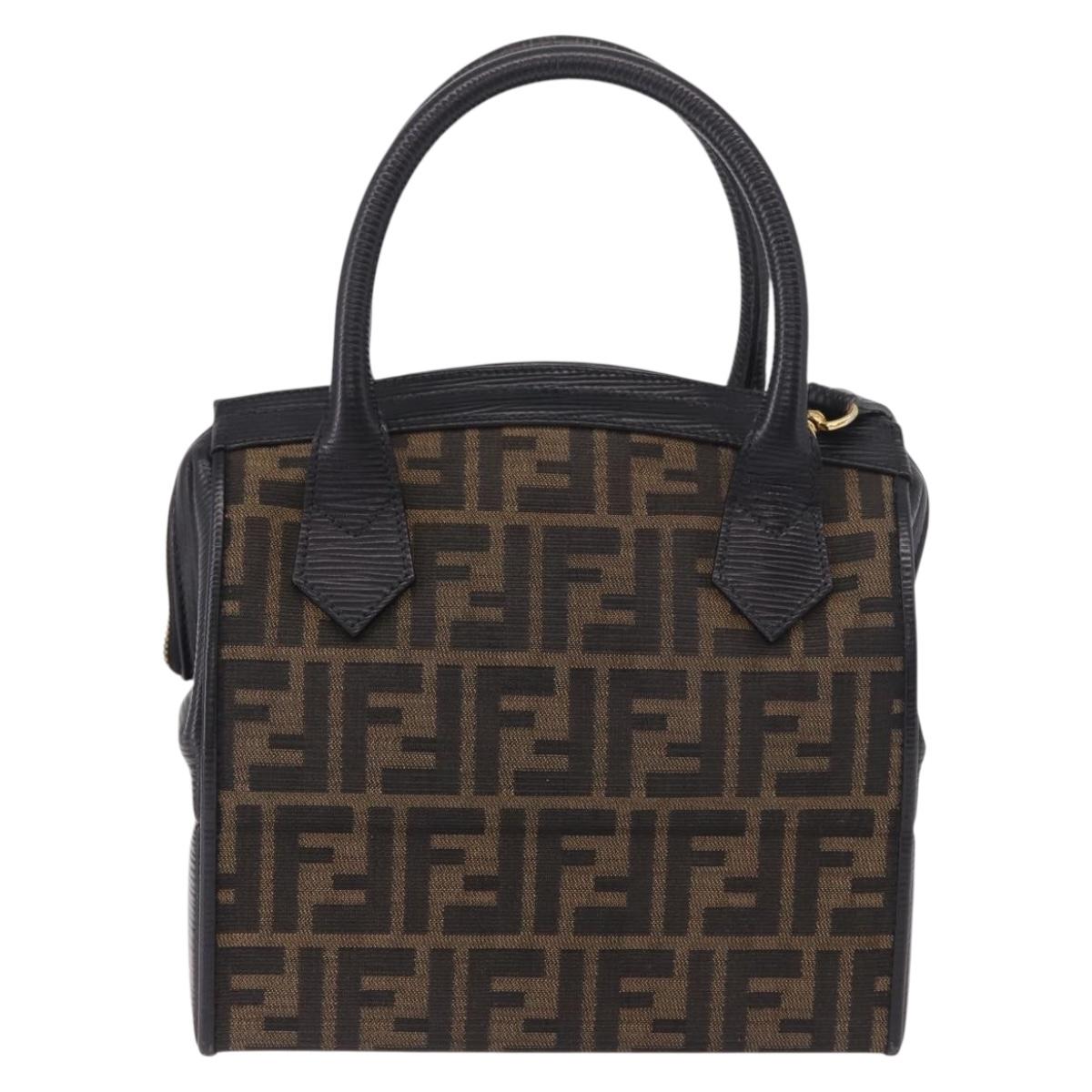 FENDI Zucca Canvas Vanity Hand Bag 2way Brown Gold Auth 191672