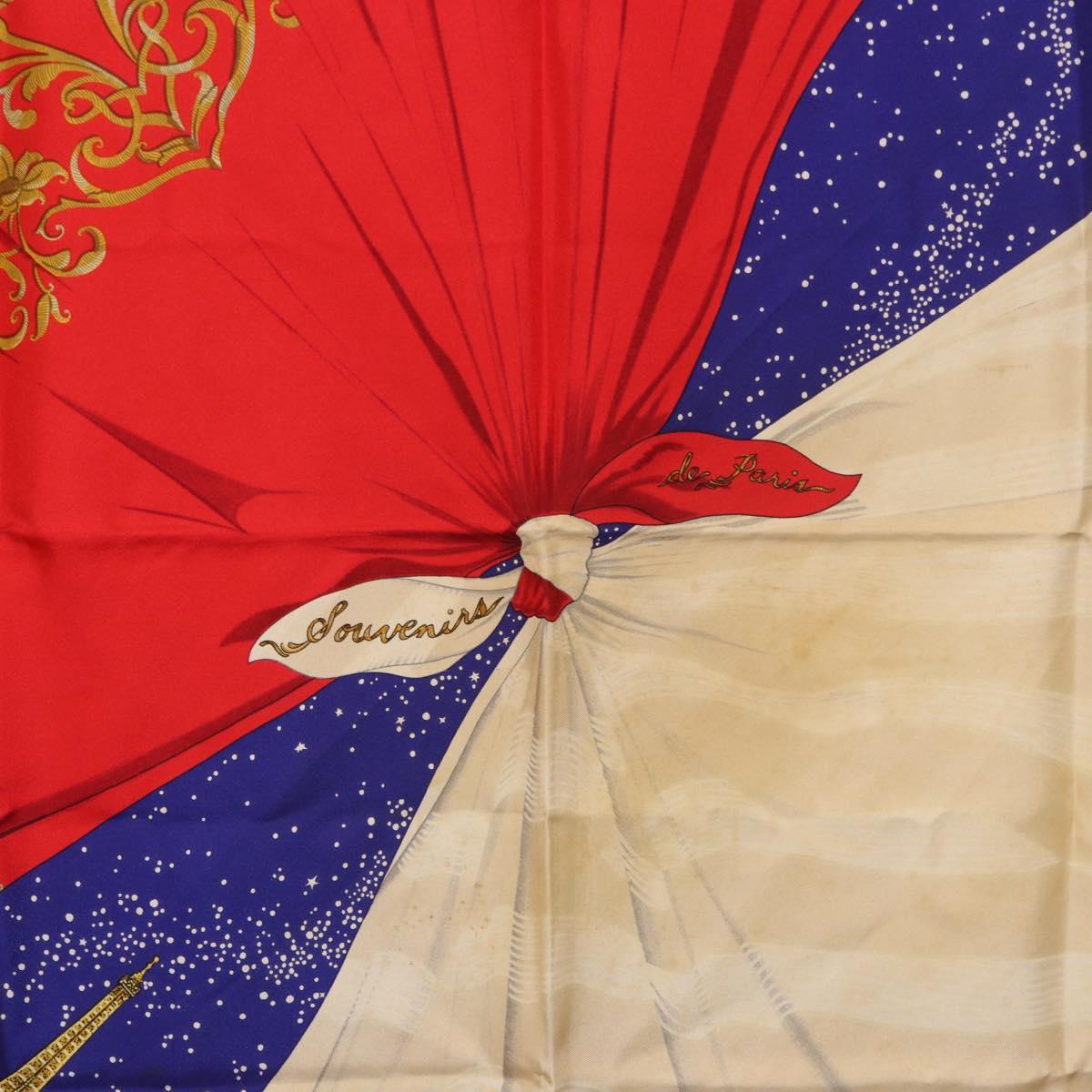 HERMES Carre 90 Scarf ""Souvenirs de Paris"" Silk Blue Beige Auth 191677