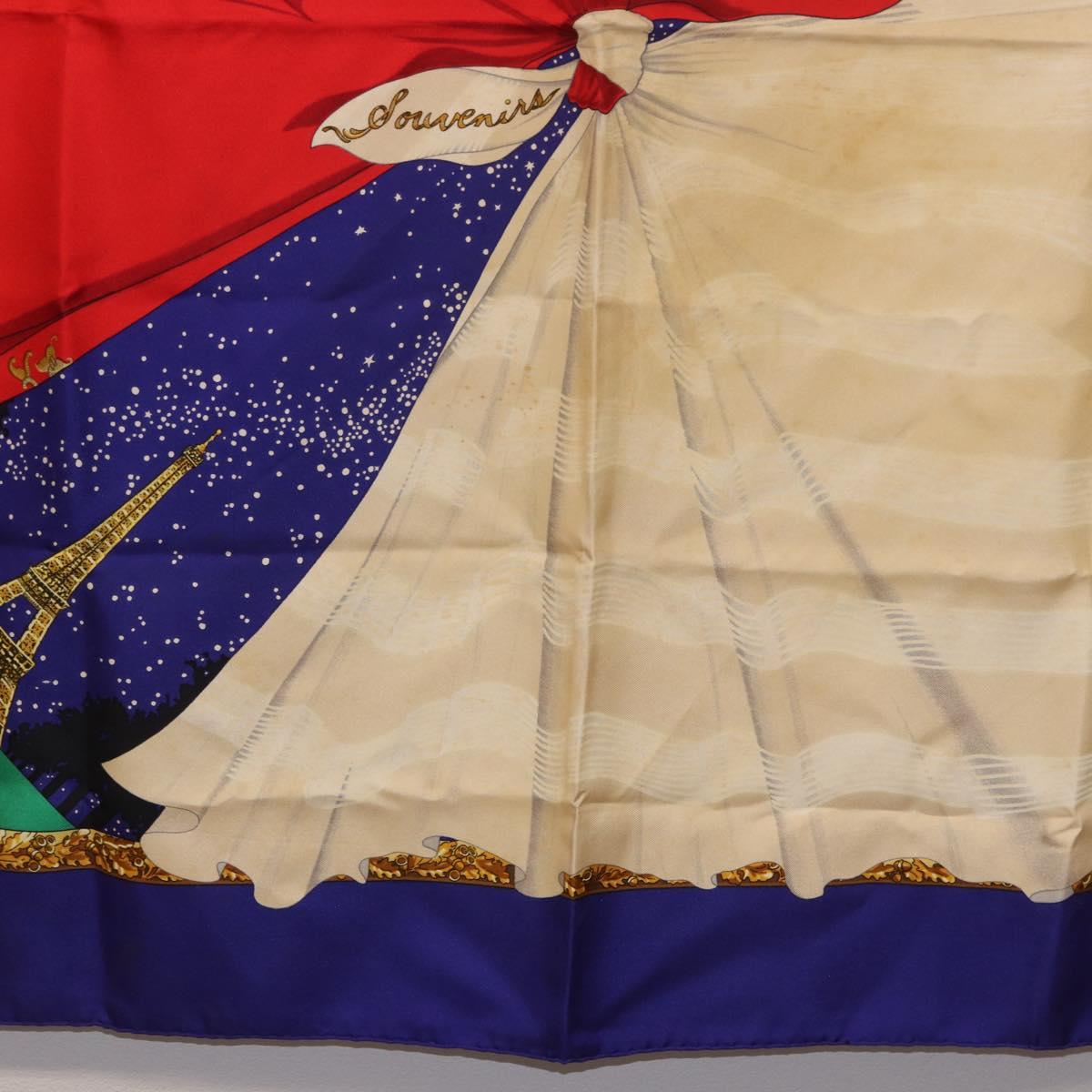HERMES Carre 90 Scarf ""Souvenirs de Paris"" Silk Blue Beige Auth 191677