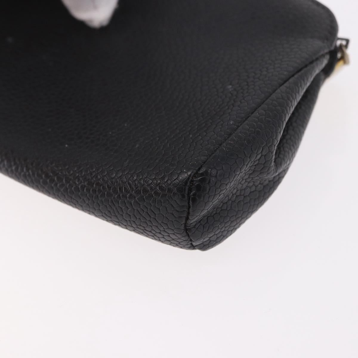 CHANEL COCO Mark Pouch Caviar Skin Black Gold CC Auth 191678