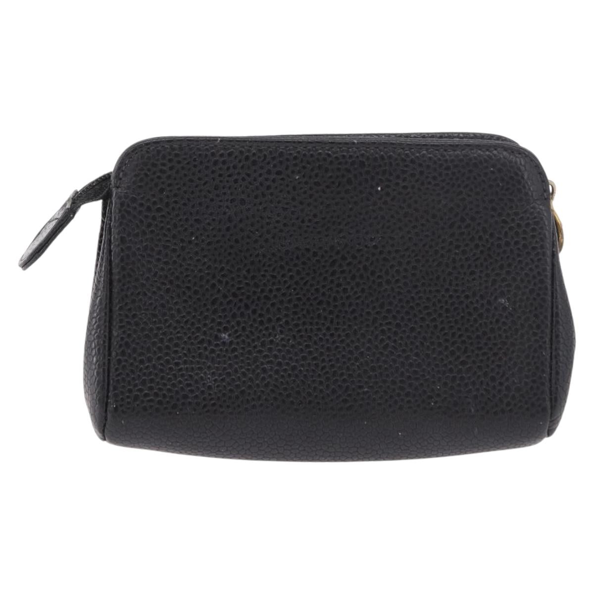 CHANEL COCO Mark Pouch Caviar Skin Black Gold CC Auth 191678