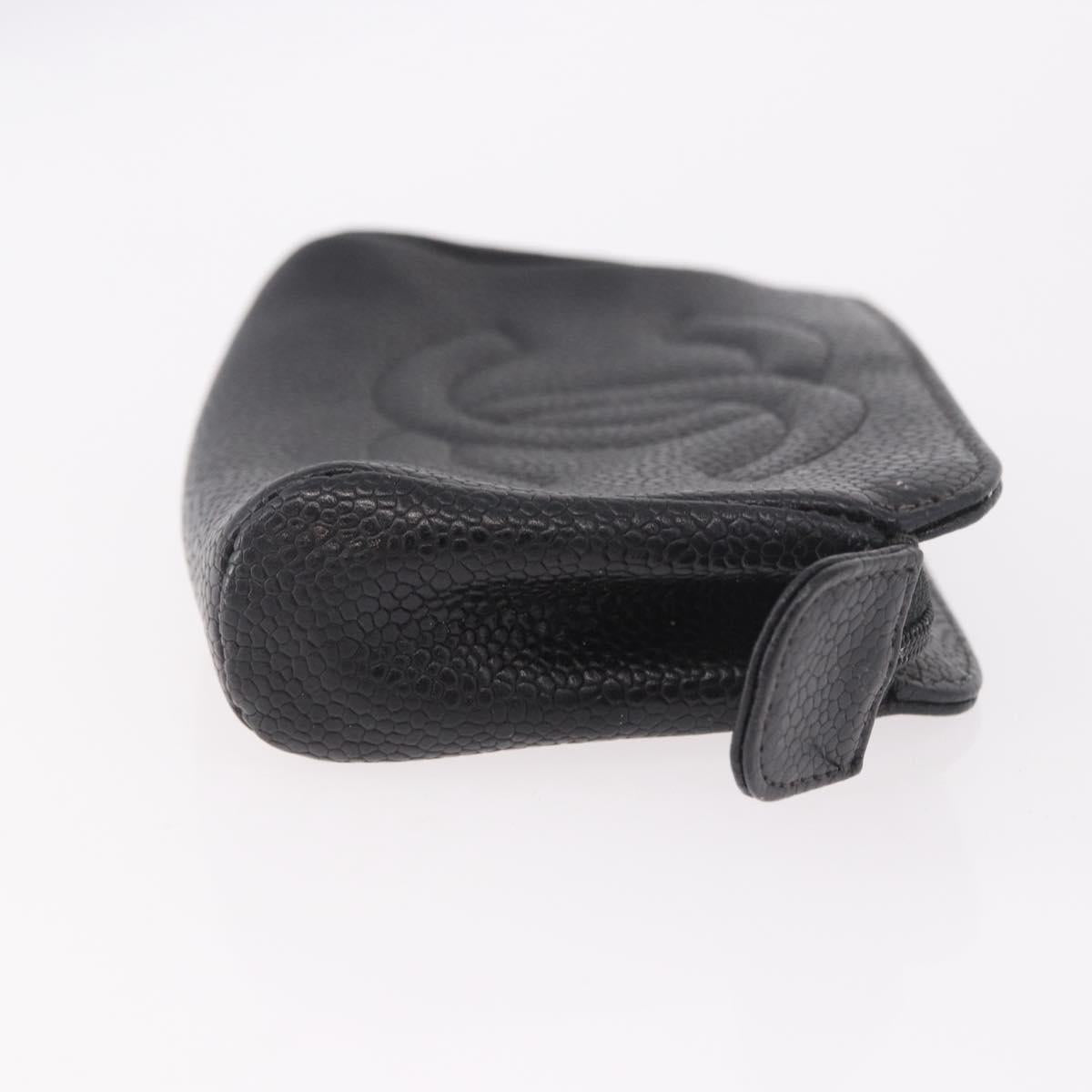 CHANEL COCO Mark Pouch Caviar Skin Black Gold CC Auth 191678