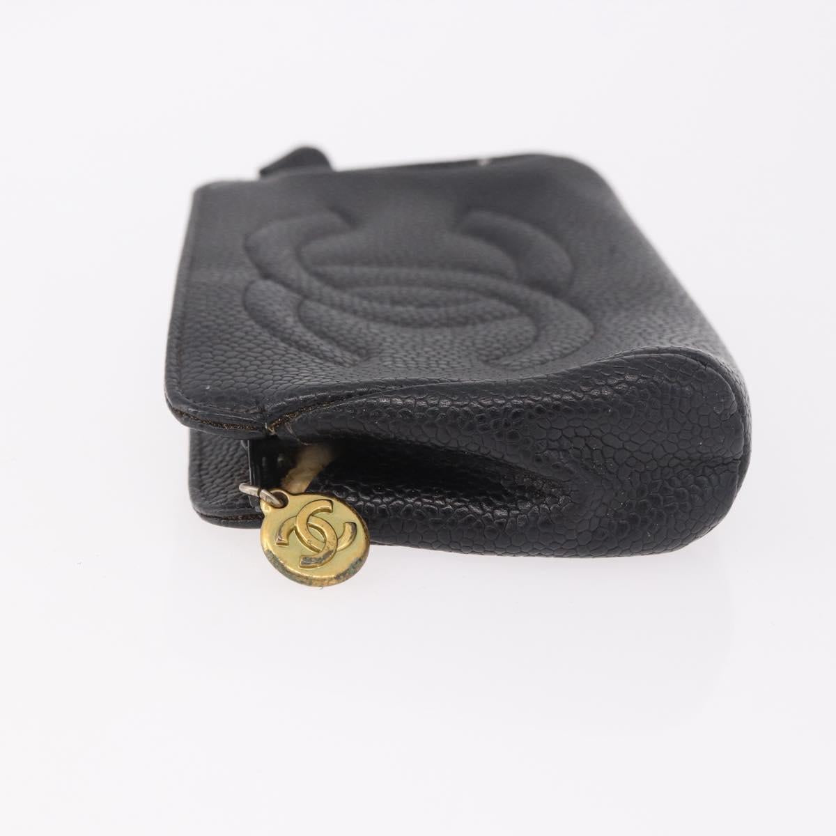 CHANEL COCO Mark Pouch Caviar Skin Black Gold CC Auth 191678