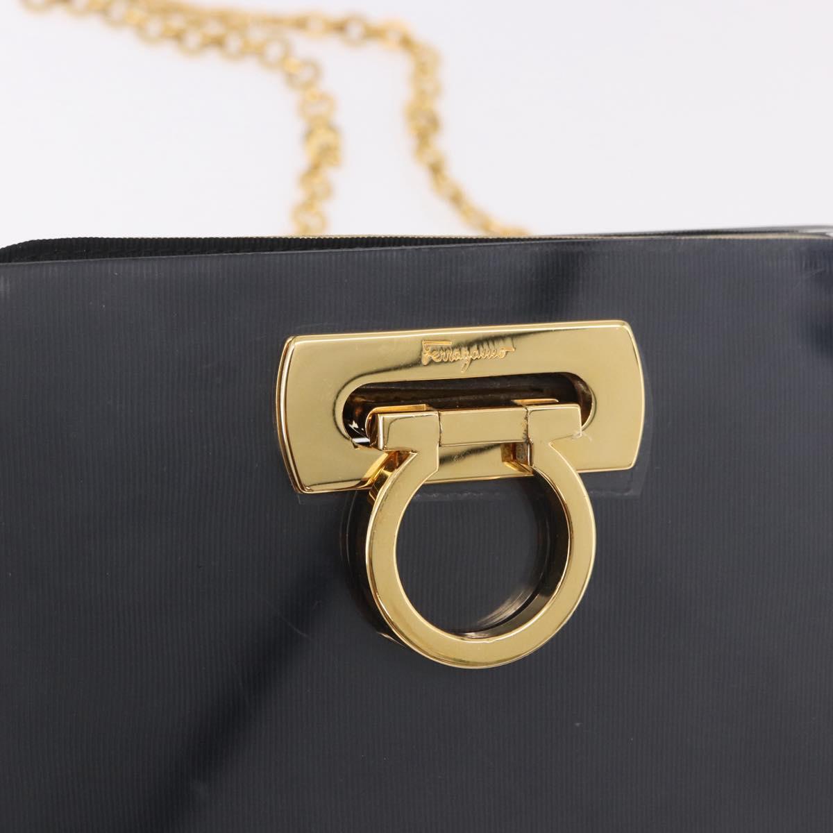 Salvatore Ferragamo Gancini Chain Shoulder Bag Plastic Clear Gold Auth 191682A