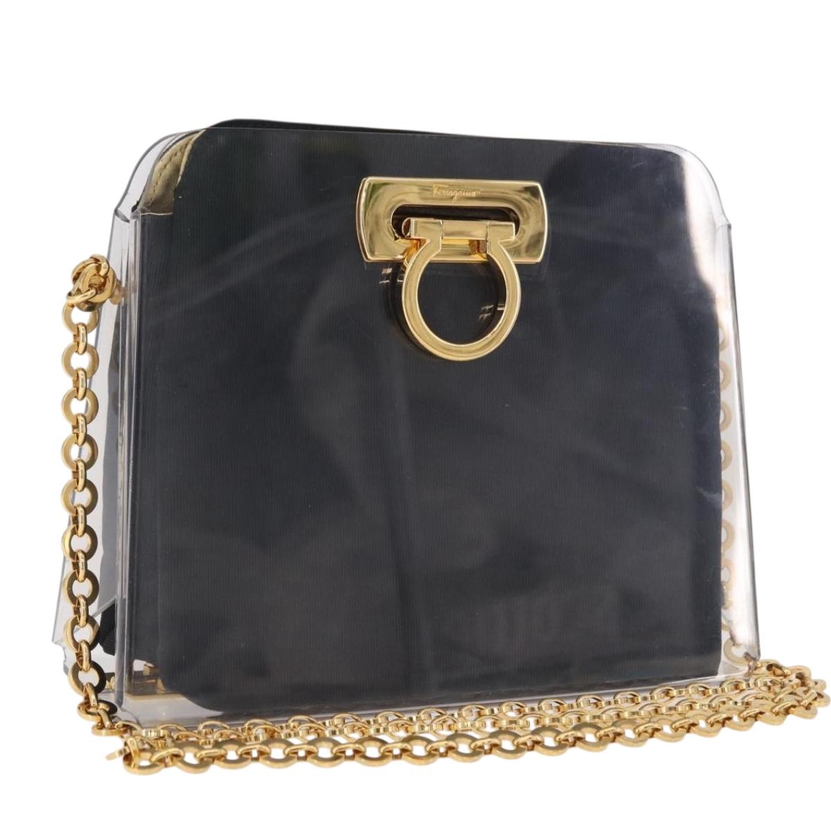 Salvatore Ferragamo Gancini Chain Shoulder Bag Plastic Clear Gold Auth 191682A