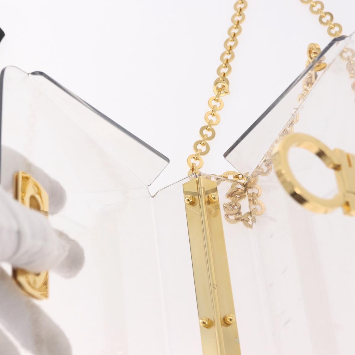 Salvatore Ferragamo Gancini Chain Shoulder Bag Plastic Clear Gold Auth 191682A