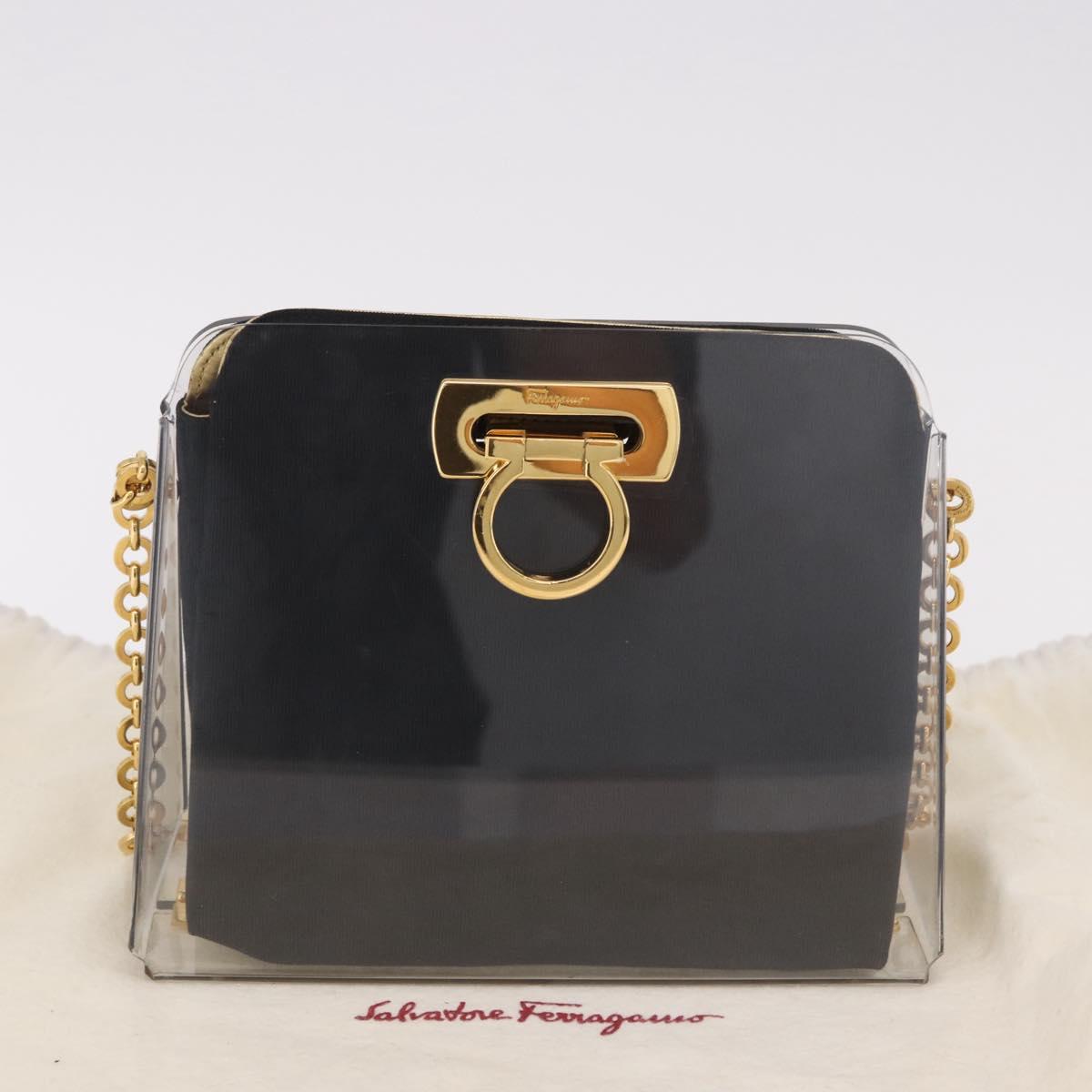 Salvatore Ferragamo Gancini Chain Shoulder Bag Plastic Clear Gold Auth 191682A