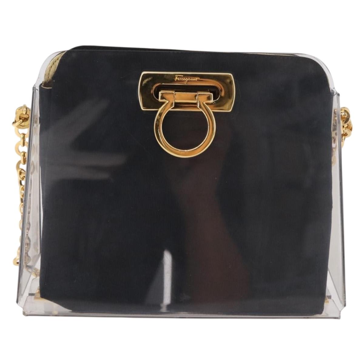 Salvatore Ferragamo Gancini Chain Shoulder Bag Plastic Clear Gold Auth 191682A