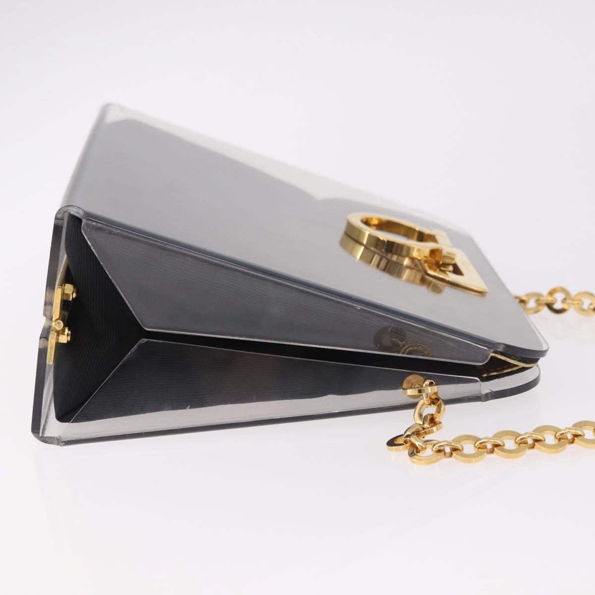 Salvatore Ferragamo Gancini Chain Shoulder Bag Plastic Clear Gold Auth 191682A