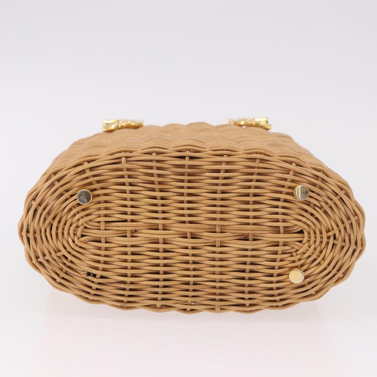 Salvatore Ferragamo Rattan Gancini Hand Bag Brown Gold Auth 191683V