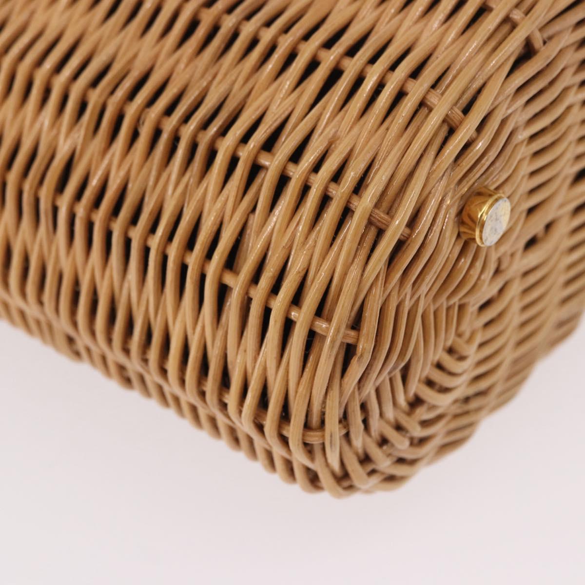 Salvatore Ferragamo Rattan Gancini Hand Bag Brown Gold Auth 191683V