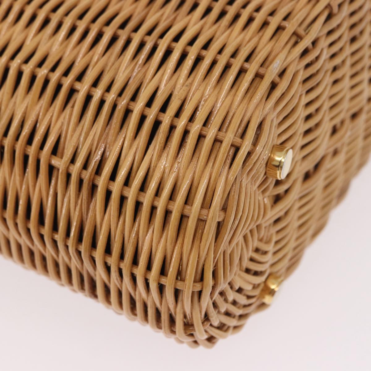 Salvatore Ferragamo Rattan Gancini Hand Bag Brown Gold Auth 191683V