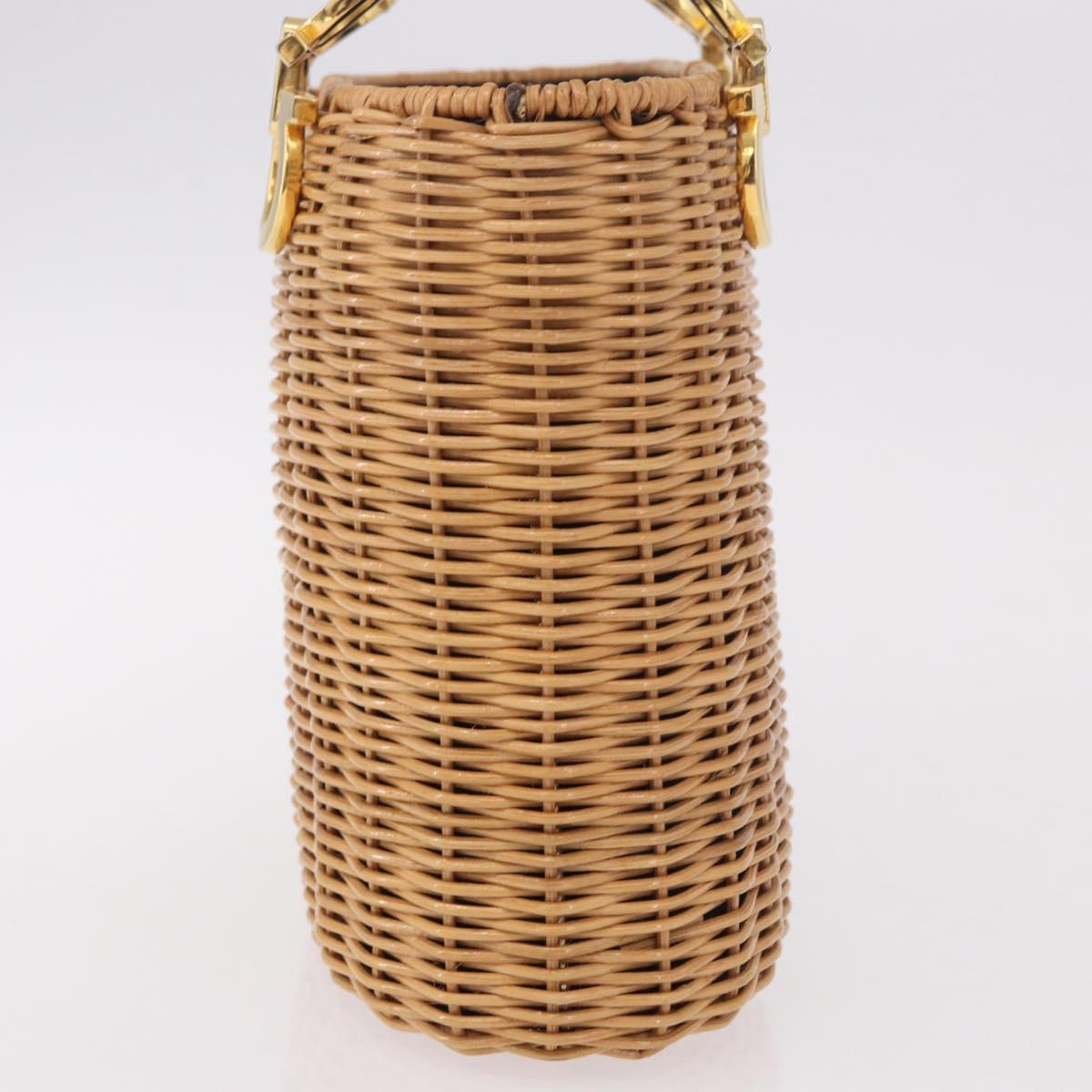 Salvatore Ferragamo Rattan Gancini Hand Bag Brown Gold Auth 191683V