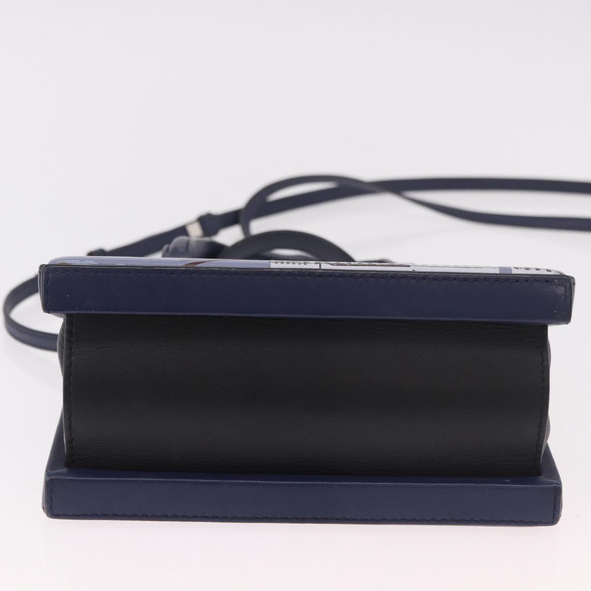 LOEWE Hand Bag Leather 2way Navy Silver Auth 191686M
