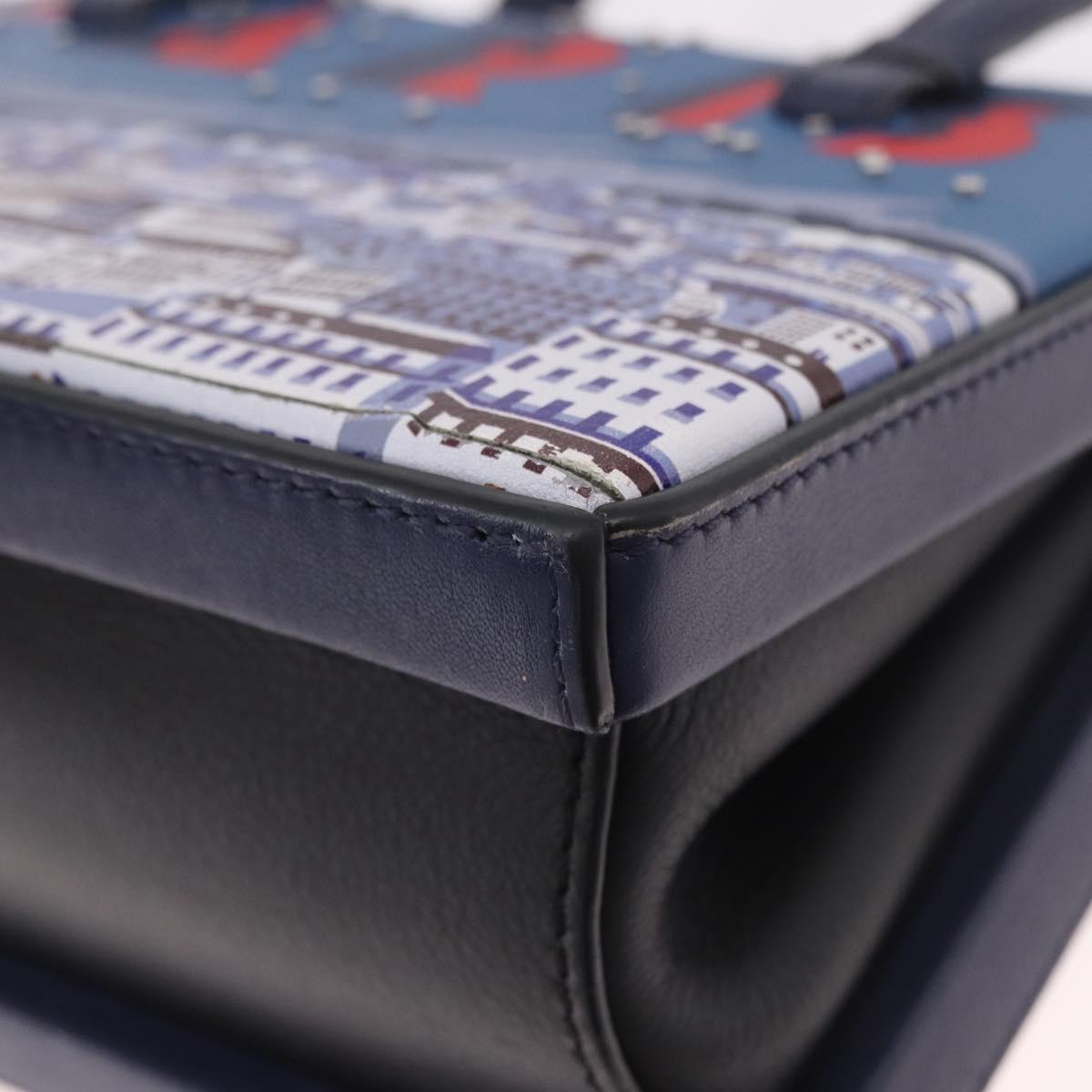 LOEWE Hand Bag Leather 2way Navy Silver Auth 191686M