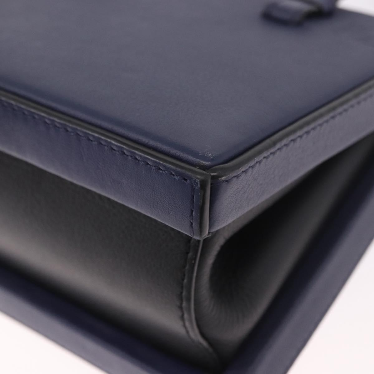 LOEWE Hand Bag Leather 2way Navy Silver Auth 191686M