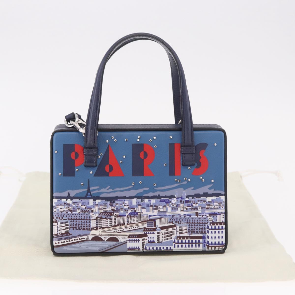 LOEWE Hand Bag Leather 2way Navy Silver Auth 191686M