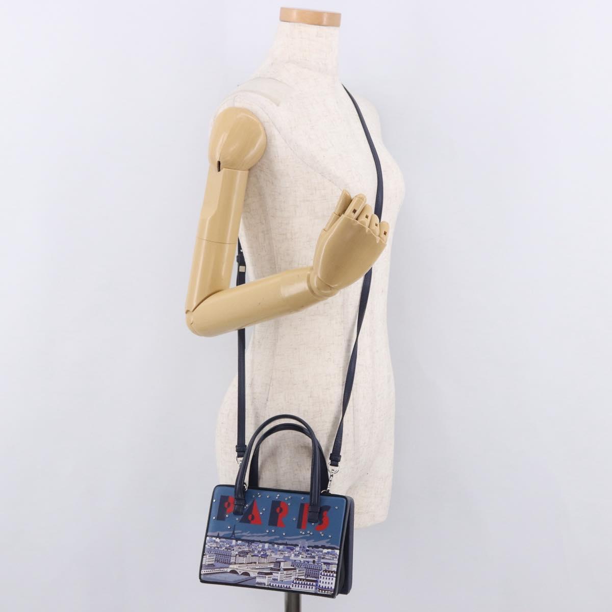 LOEWE Hand Bag Leather 2way Navy Silver Auth 191686M