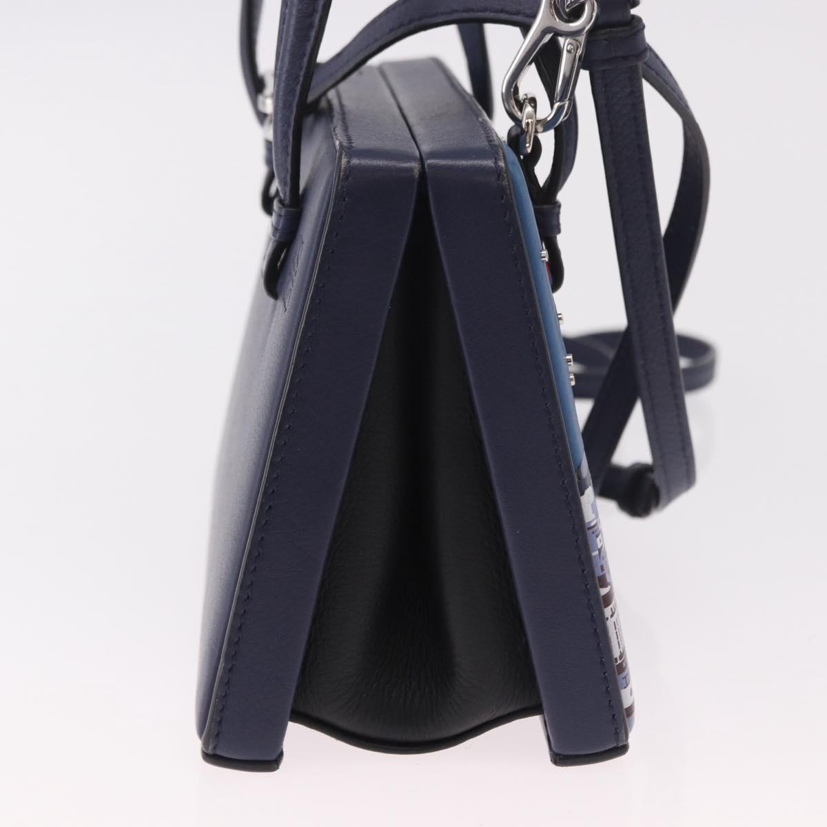 LOEWE Hand Bag Leather 2way Navy Silver Auth 191686M