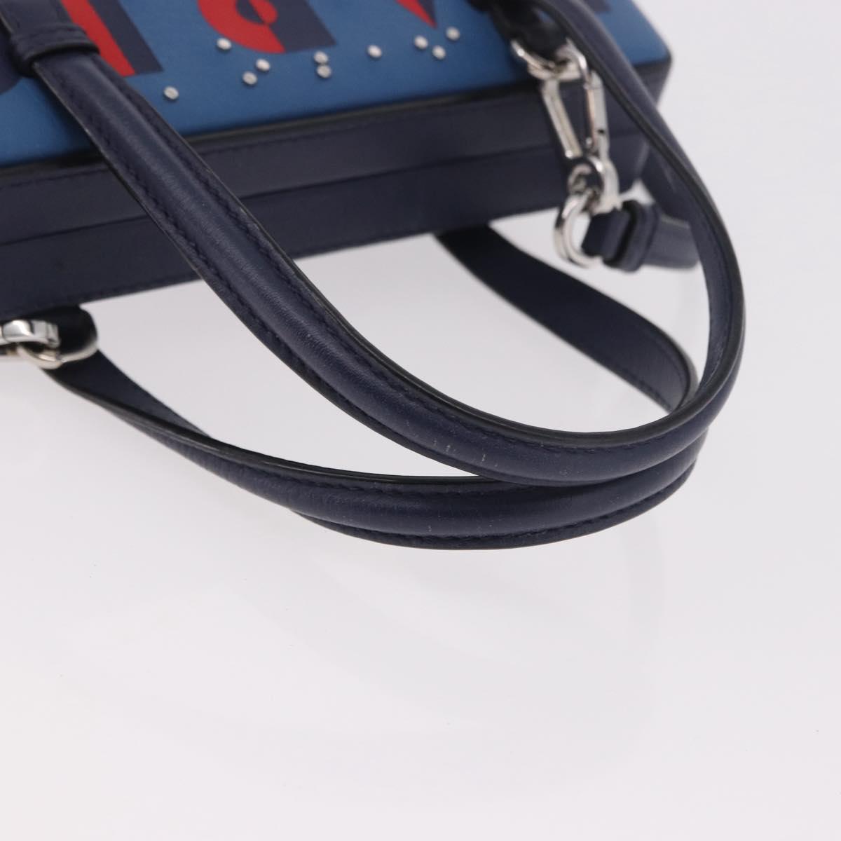LOEWE Hand Bag Leather 2way Navy Silver Auth 191686M