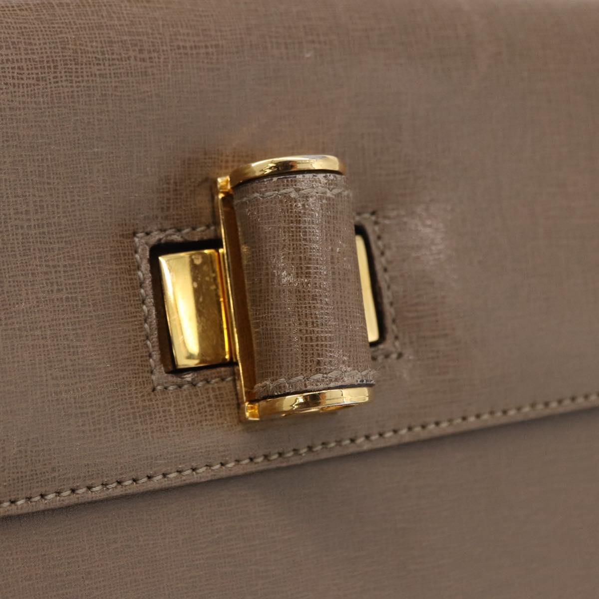 Salvatore Ferragamo Gancini Hand Bag Leather Beige Gold Auth 191690