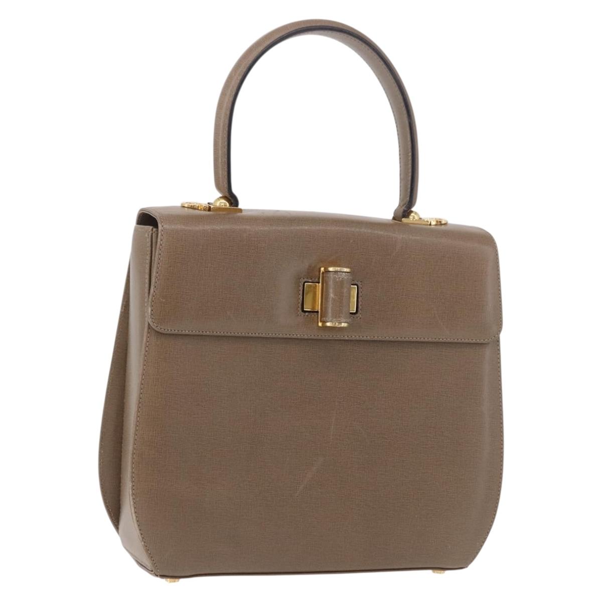 Salvatore Ferragamo Gancini Hand Bag Leather Beige Gold Auth 191690