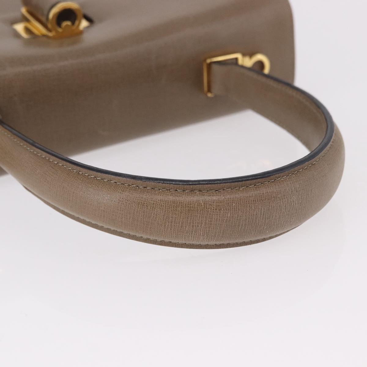 Salvatore Ferragamo Gancini Hand Bag Leather Beige Gold Auth 191690