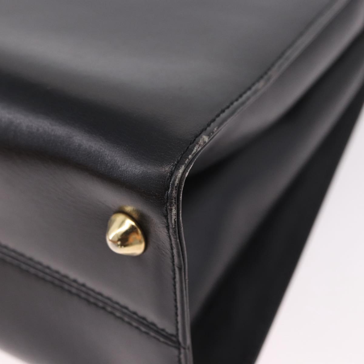 BALLY Hand Bag Leather Black Gold Auth 191691