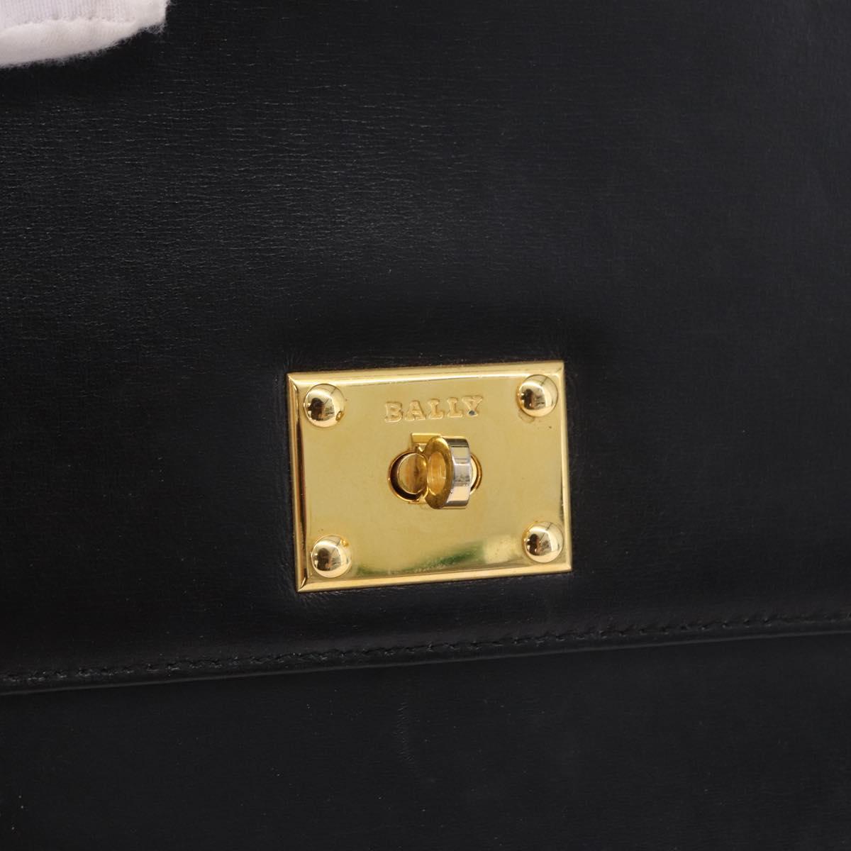BALLY Hand Bag Leather Black Gold Auth 191691
