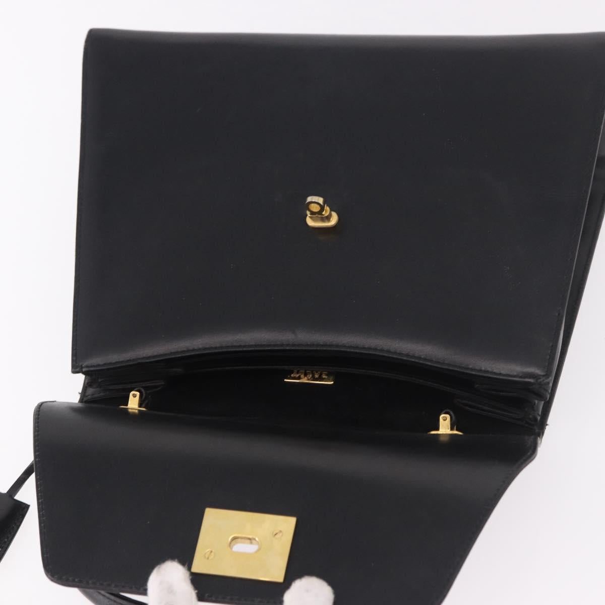 BALLY Hand Bag Leather Black Gold Auth 191691