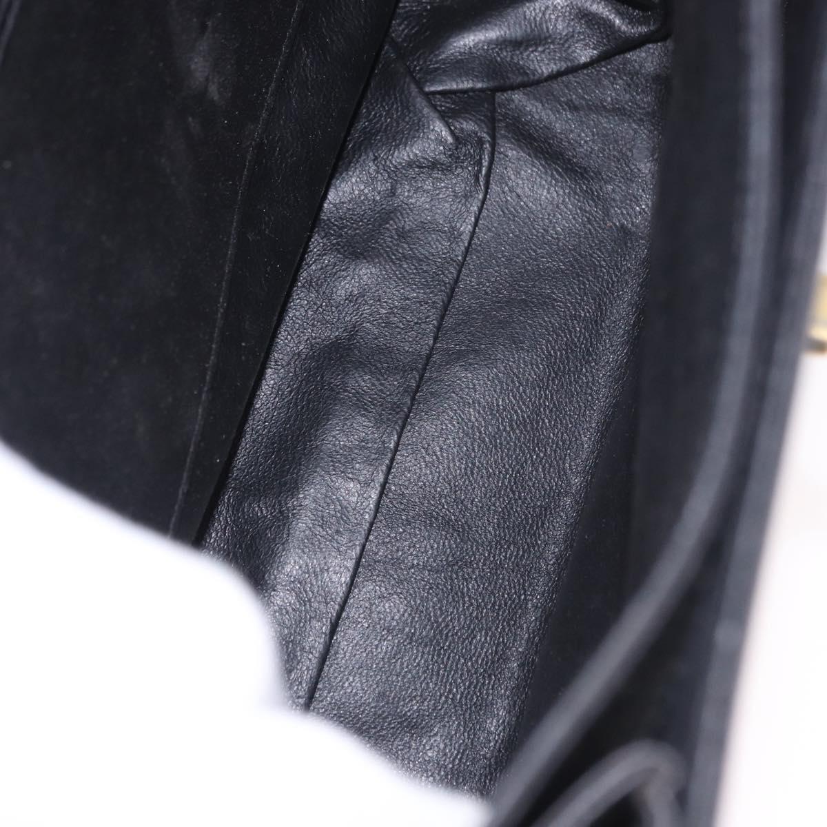 BALLY Hand Bag Leather Black Gold Auth 191691