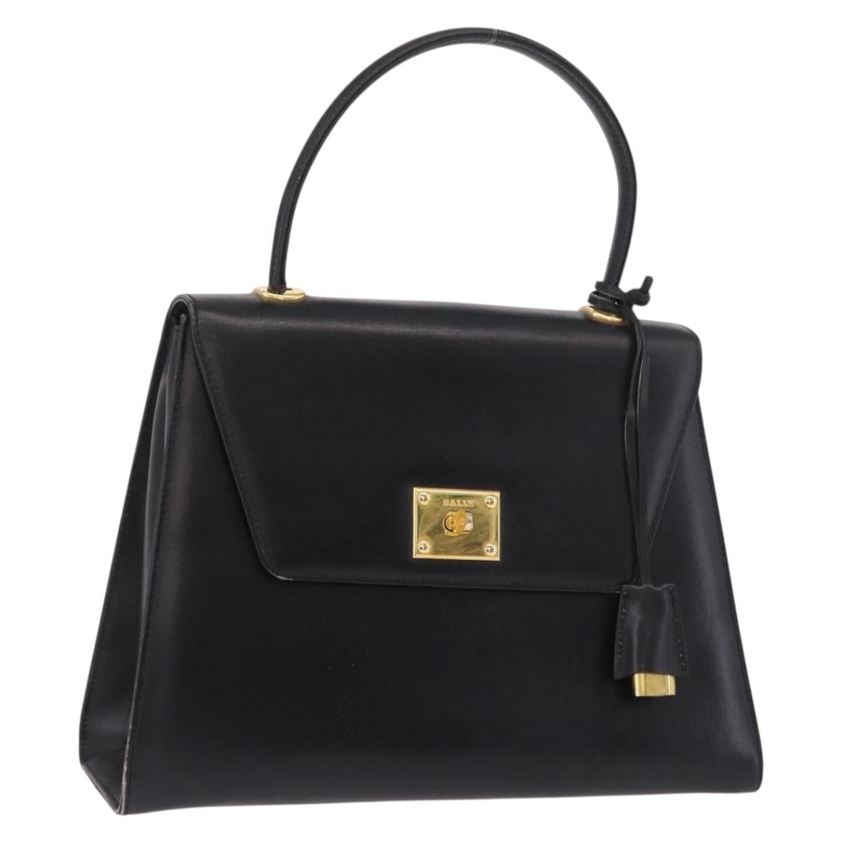 BALLY Hand Bag Leather Black Gold Auth 191691