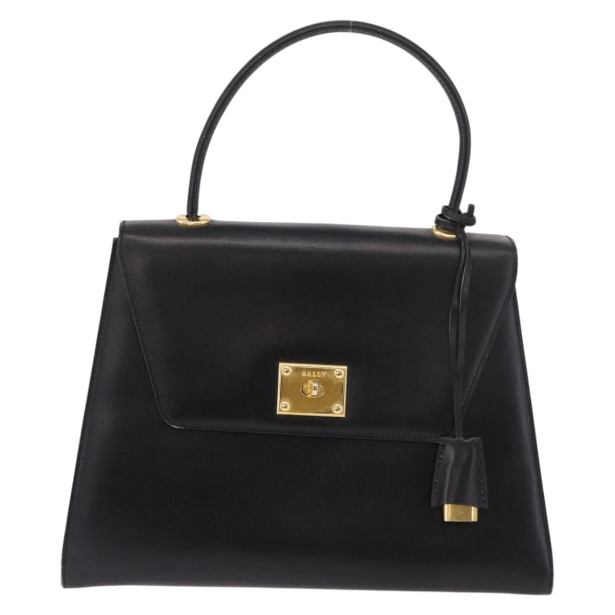 BALLY Hand Bag Leather Black Gold Auth 191691