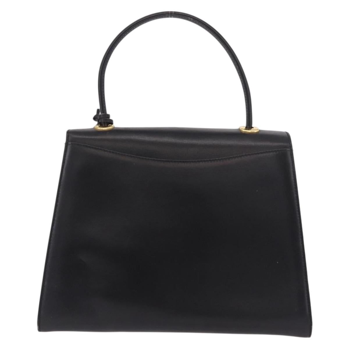 BALLY Hand Bag Leather Black Gold Auth 191691