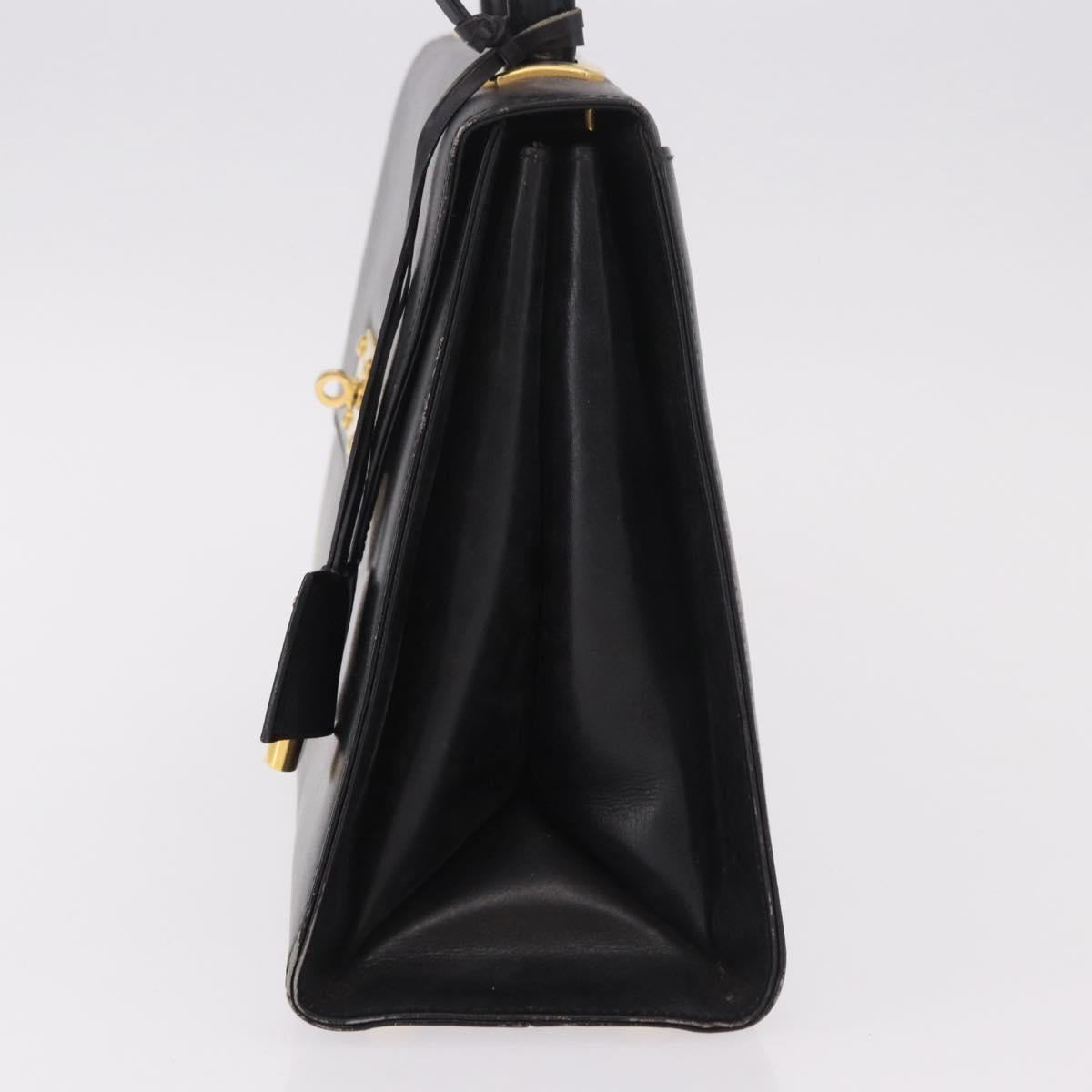 BALLY Hand Bag Leather Black Gold Auth 191691