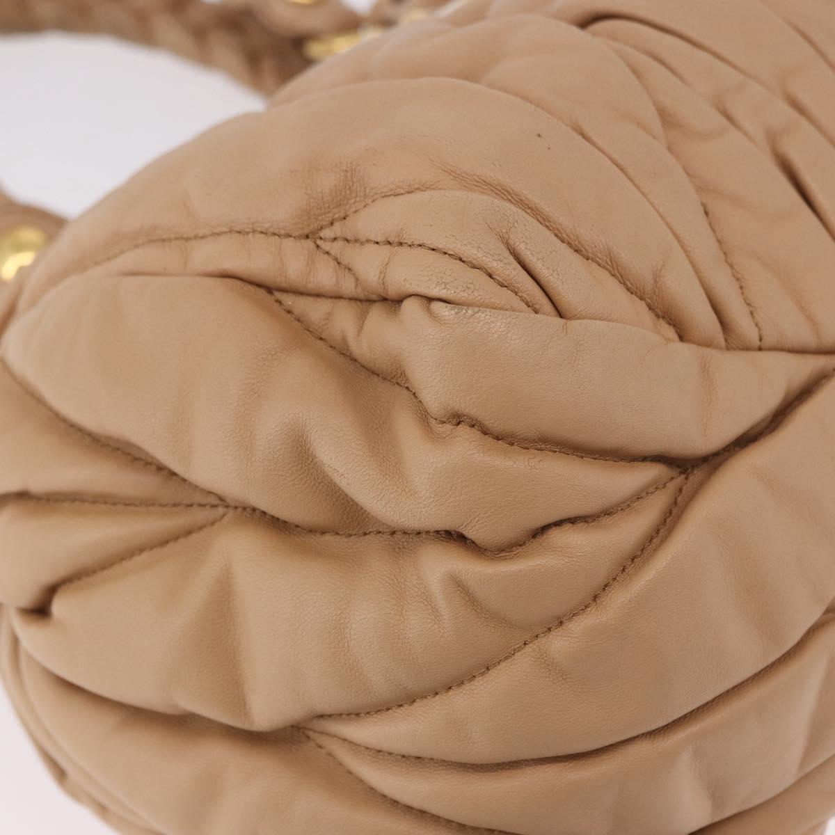 Miu Miu Matelasse Hand Bag Leather Beige Gold Auth 191692A