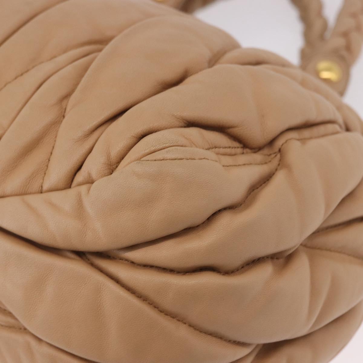 Miu Miu Matelasse Hand Bag Leather Beige Gold Auth 191692A