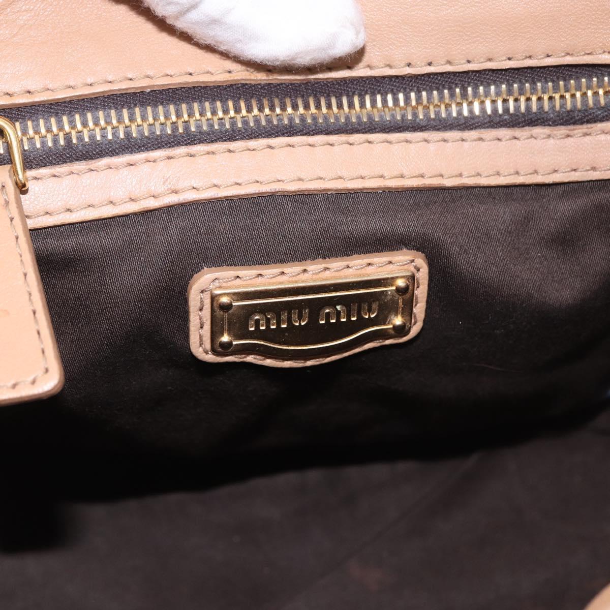 Miu Miu Matelasse Hand Bag Leather Beige Gold Auth 191692A