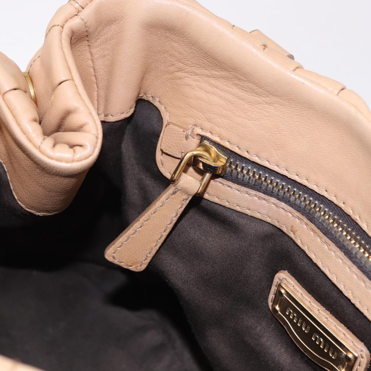 Miu Miu Matelasse Hand Bag Leather Beige Gold Auth 191692A