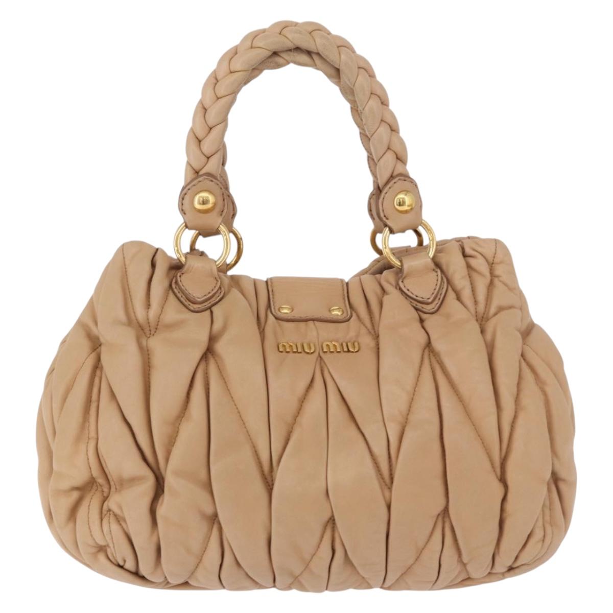 Miu Miu Matelasse Hand Bag Leather Beige Gold Auth 191692A