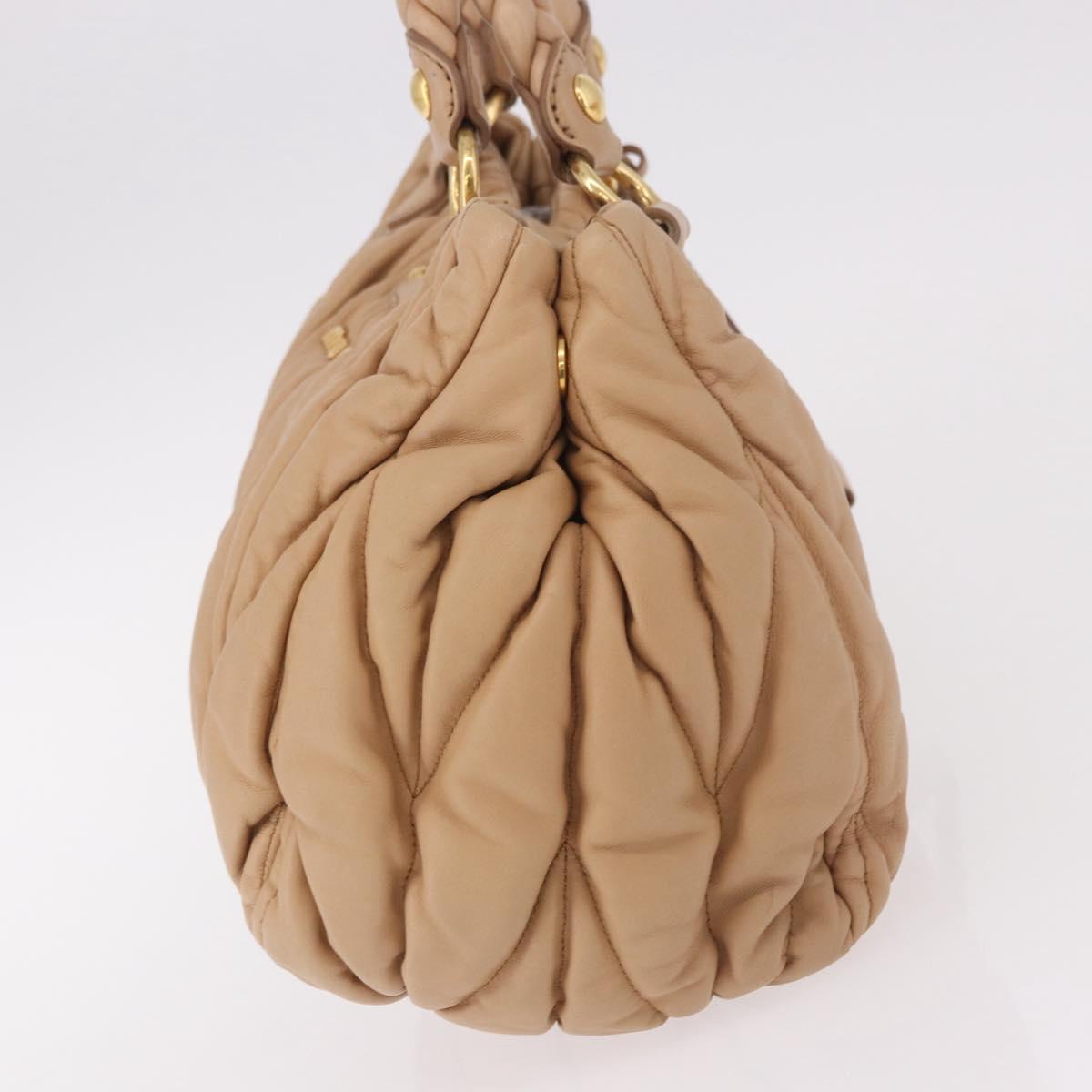 Miu Miu Matelasse Hand Bag Leather Beige Gold Auth 191692A