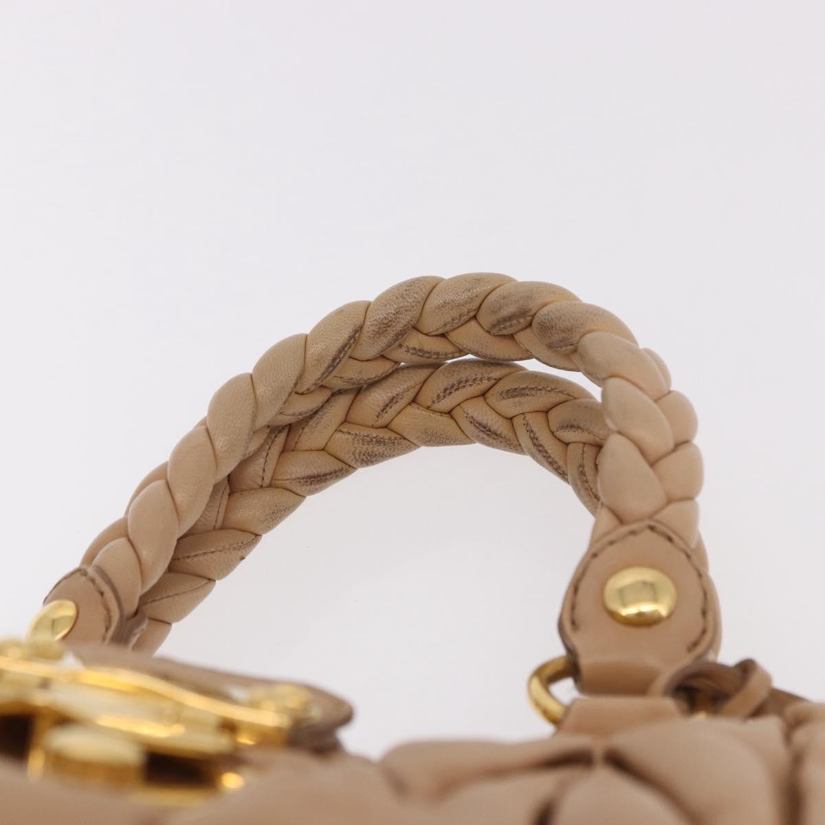 Miu Miu Matelasse Hand Bag Leather Beige Gold Auth 191692A