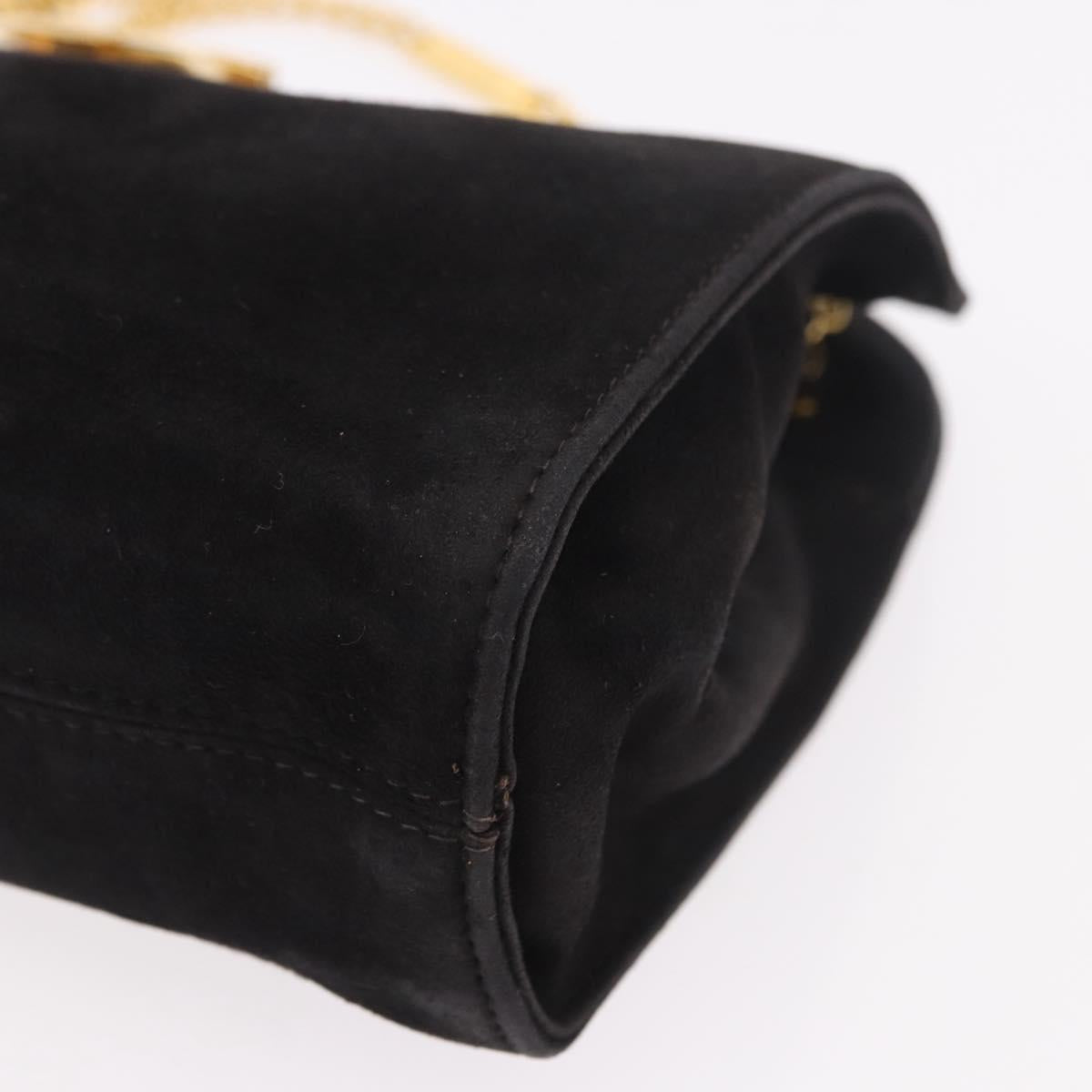 Salvatore Ferragamo Gancini Chain Shoulder Bag Suede Black Gold Auth 191696