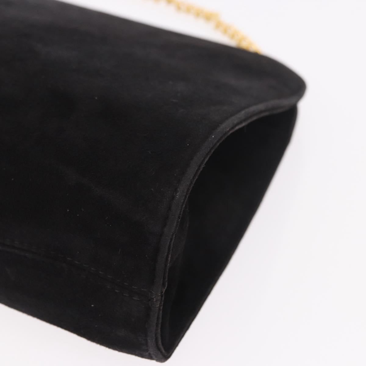 Salvatore Ferragamo Gancini Chain Shoulder Bag Suede Black Gold Auth 191696