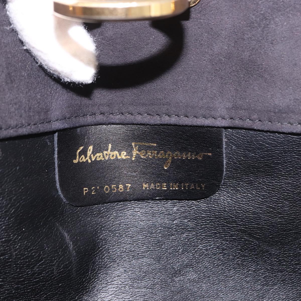 Salvatore Ferragamo Gancini Chain Shoulder Bag Suede Black Gold Auth 191696