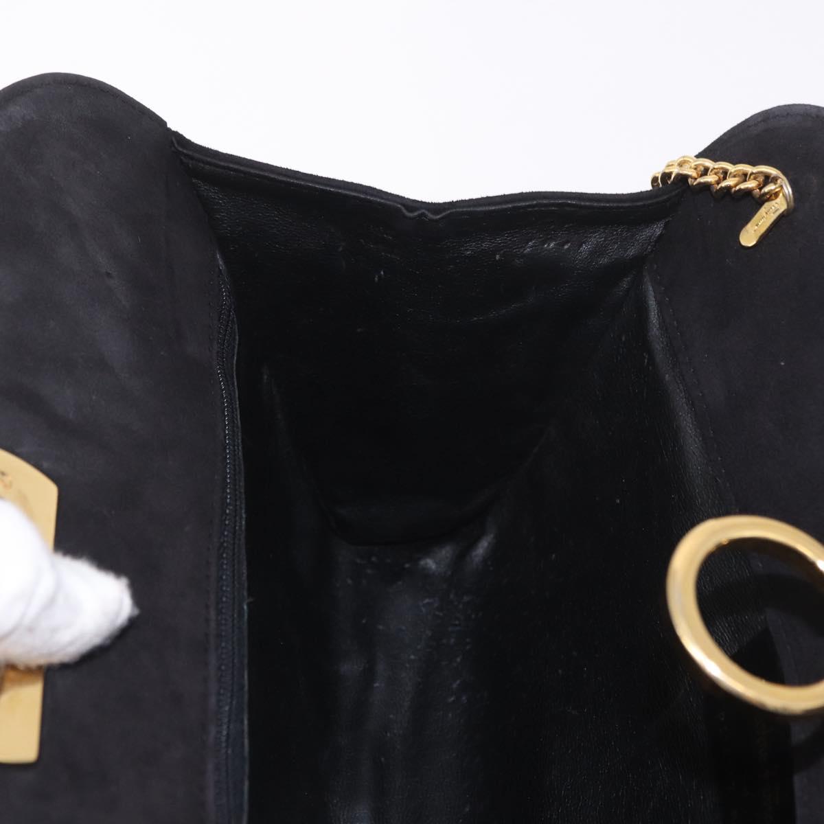 Salvatore Ferragamo Gancini Chain Shoulder Bag Suede Black Gold Auth 191696
